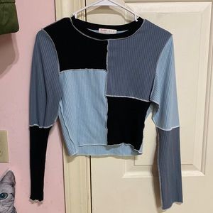 cute blue and black patchwork top